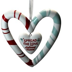 Hallmark keepsake, porcelain Heart Ornament - Red and pastel green.